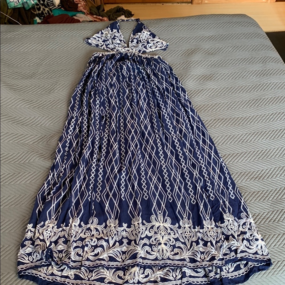 Windsor Navy and White Backless Maxi Dress